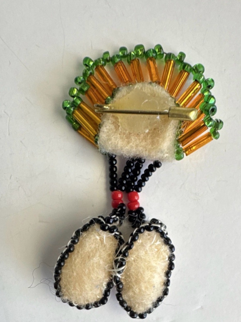 Vintage Handmade Navajo Beaded Felt Brooch Pin, Headdress Design - Picture 3 of 3